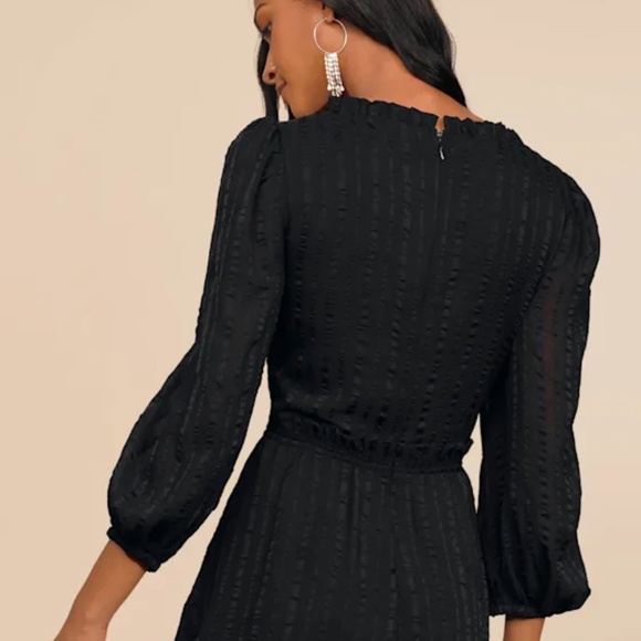 Lulus Forever In My Heart Black Striped Balloon Sleeve Mini Dress - Size S - Picture 3 of 4